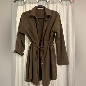 Just fab olive green sm jacket dress snap front draw string